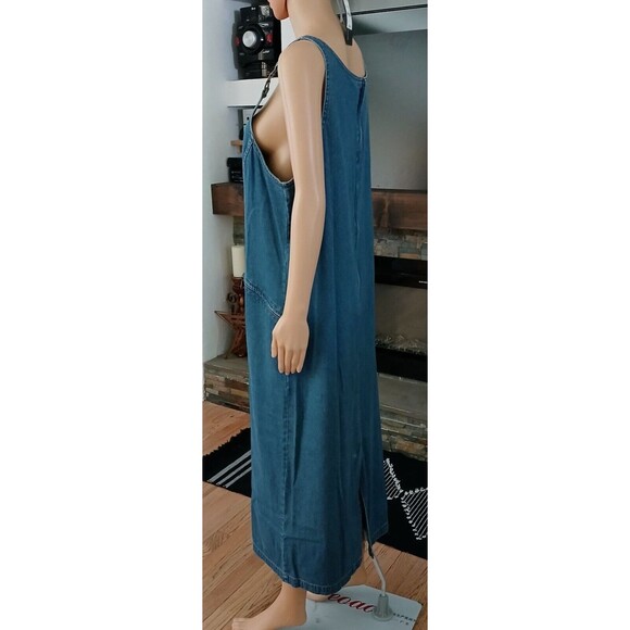 Denim Dress Maxi Size 14 Back Zipper Large Deep Pockets Cotton Casual Summer - Picture 9 of 15